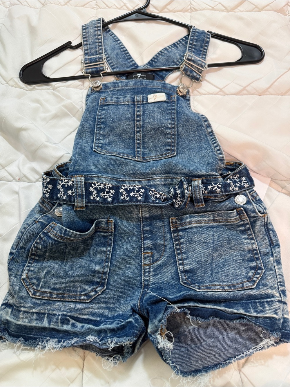 7 For All Mankind Kids Floral Belt Denim Shortalls Overalls Size 6